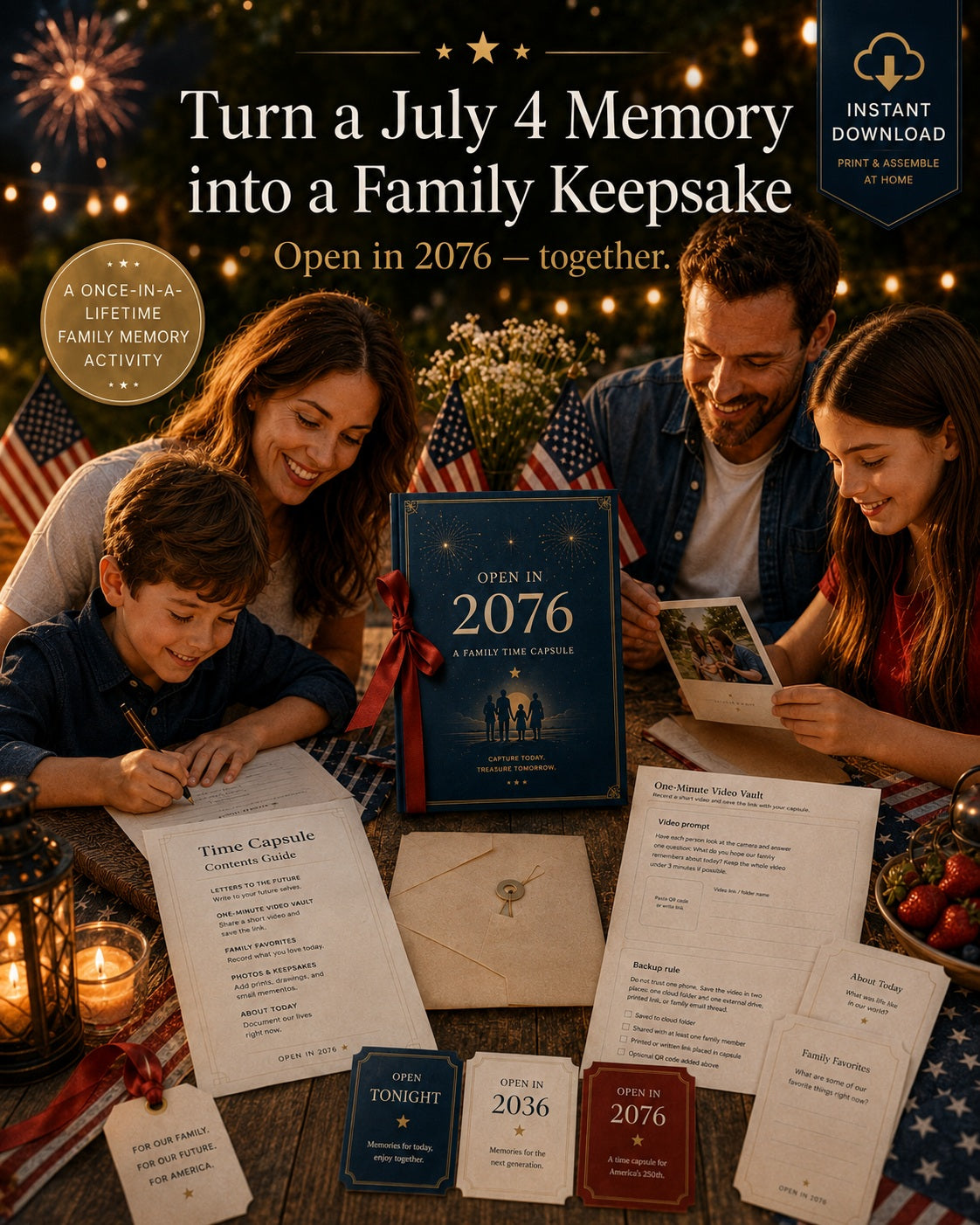 Family creating July 4 time capsule